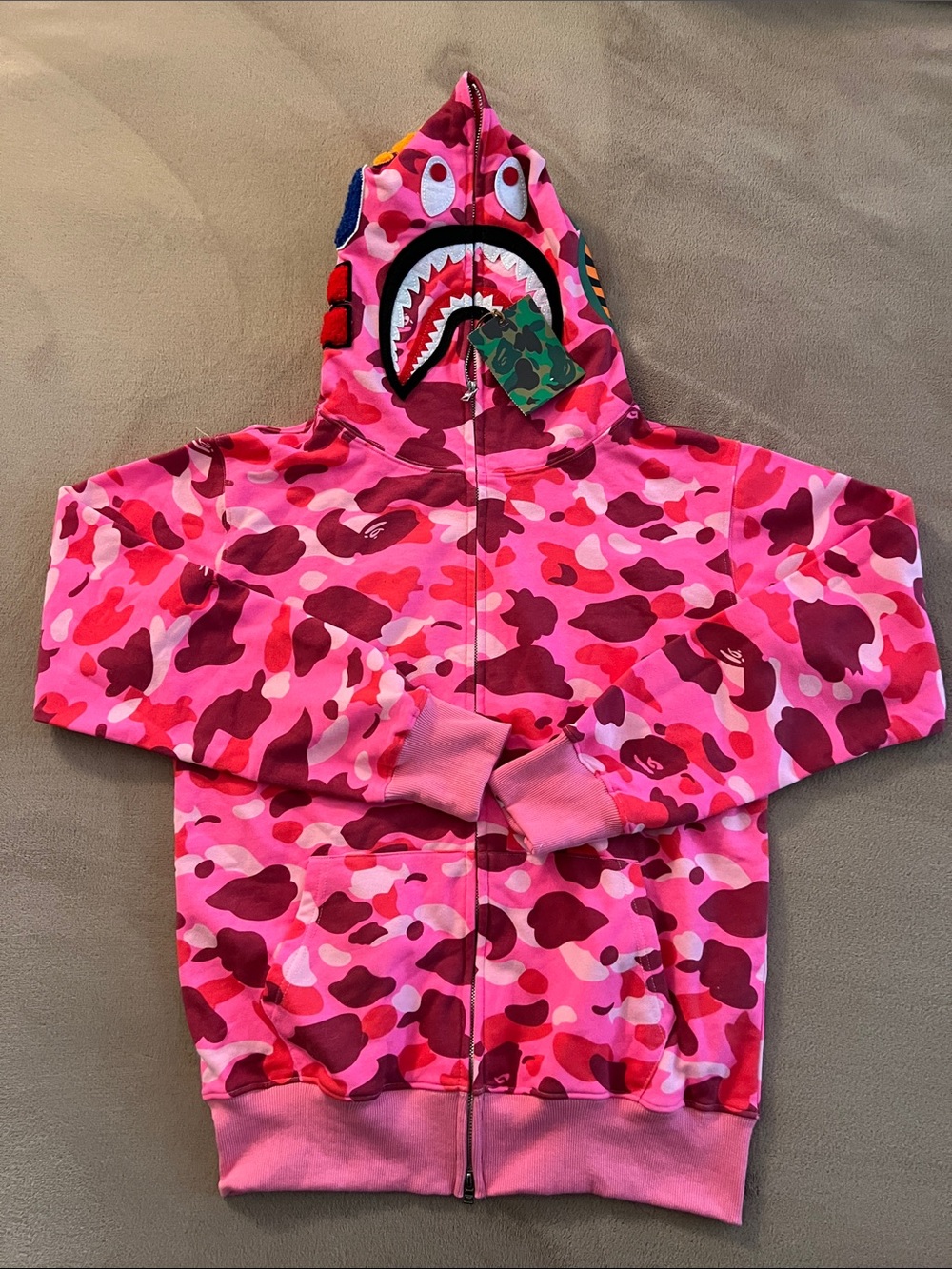A Bathing Ape Shark Zip Hoodie in Pink Camo